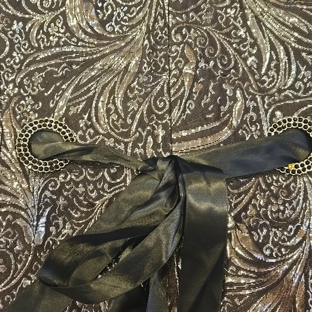 Metallic Print Black and Silver Paisley Baroque Dress